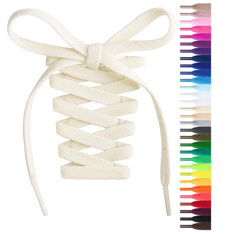 Handshop Flat Shoelaces 5/16" - Shoe Laces Replacements For Sneakers and Athletic Shoes Ivory 45 inch (114cm) - Image 1